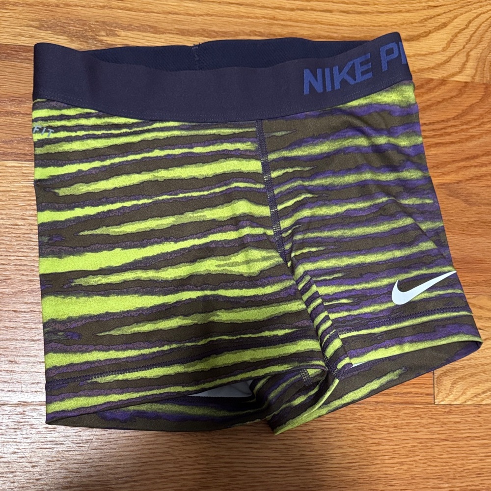 Nike Pro Green and Purple Striped Shorts